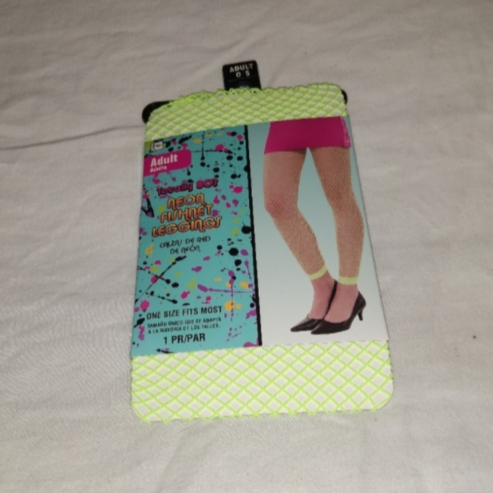 Amscan Neon Yellow Footless Fishnet Leggings Tights 80s Costume Party Adult OS